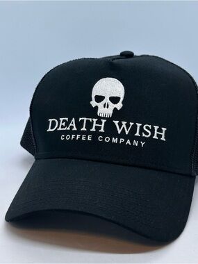 Death Wish Coffee Company Black Snapback Cap Trucker Hat Otto Promo Skull Mesh